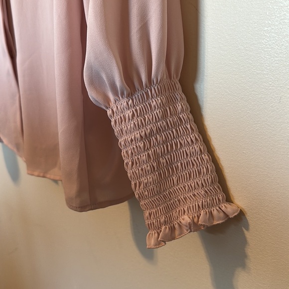 EUC Express Smocked Cuff Shirt Sheer Button Down - Picture 5 of 8